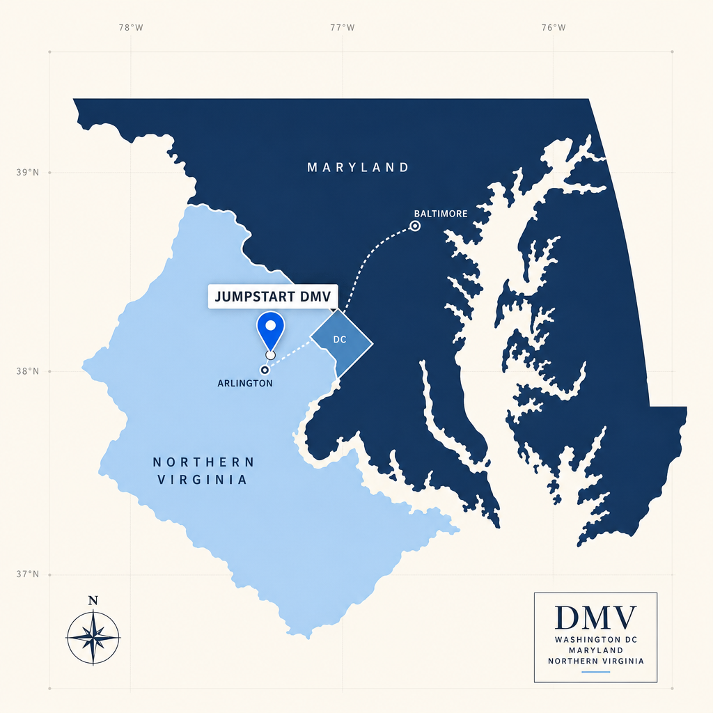 Map of the DMV region with Jumpstart DMV marker